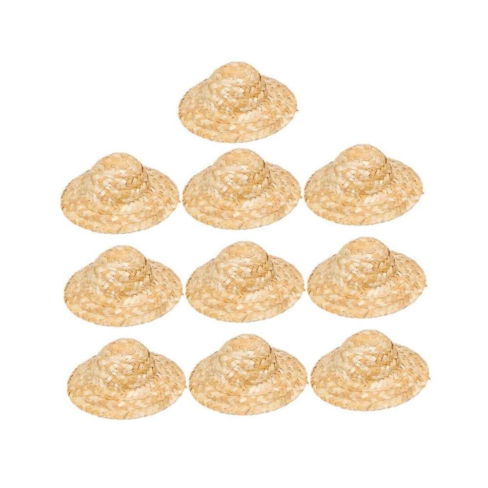 6286 10Pcs Mini Doll Straw Hats 6 Inch - for Crafts - DIY Projects